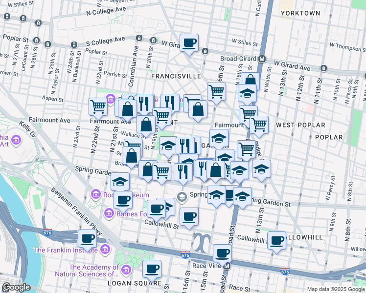 map of restaurants, bars, coffee shops, grocery stores, and more near in Philadelphia