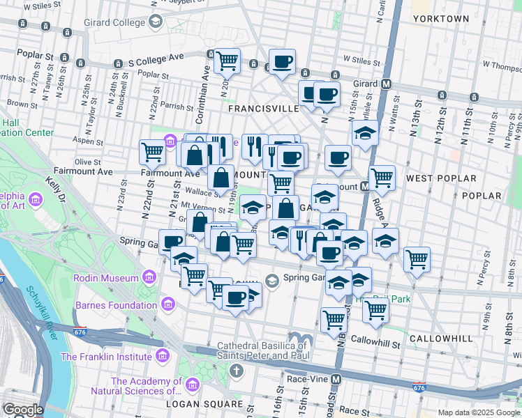 map of restaurants, bars, coffee shops, grocery stores, and more near in Philadelphia