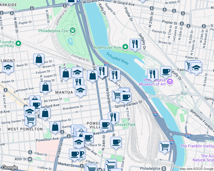 map of restaurants, bars, coffee shops, grocery stores, and more near in Philadelphia