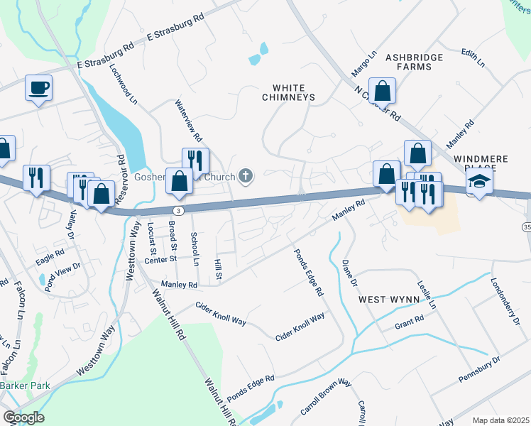 map of restaurants, bars, coffee shops, grocery stores, and more near 162 Summit House in West Chester