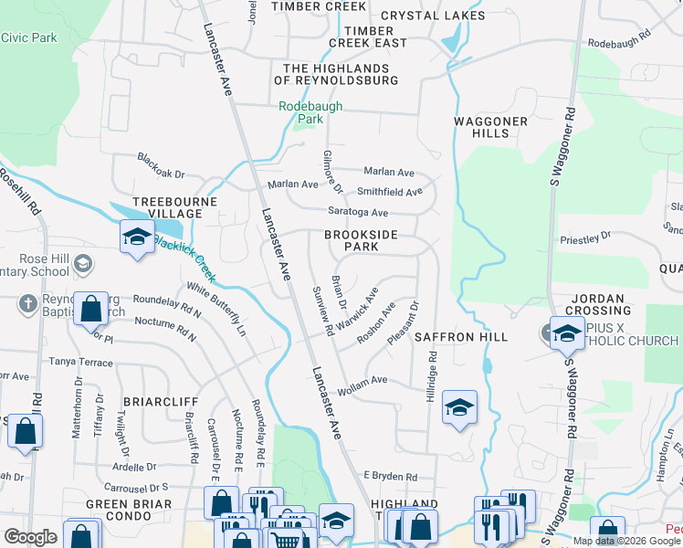 map of restaurants, bars, coffee shops, grocery stores, and more near 7313 Lebanon Avenue in Reynoldsburg