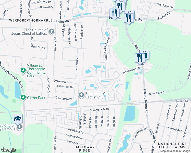 map of restaurants, bars, coffee shops, grocery stores, and more near 5536 Garden Ridge in Columbus