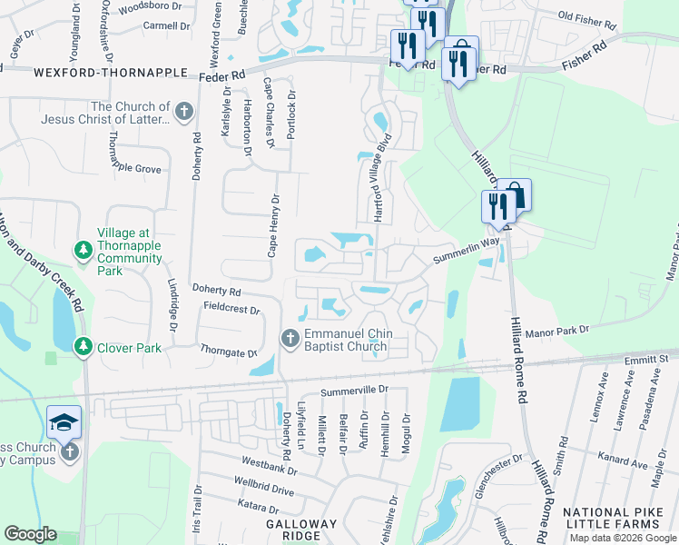 map of restaurants, bars, coffee shops, grocery stores, and more near 5536 Garden Ridge in Columbus