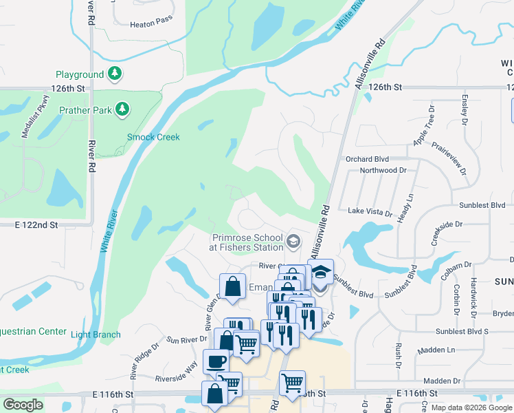 map of restaurants, bars, coffee shops, grocery stores, and more near 7232 Pymbroke Circle in Fishers
