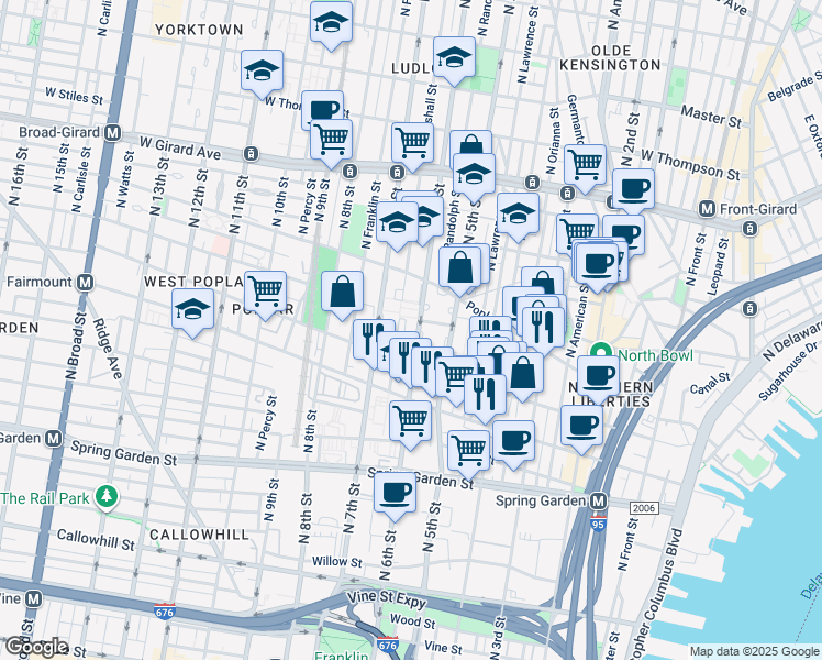 map of restaurants, bars, coffee shops, grocery stores, and more near 833 Hoffman Place in Philadelphia