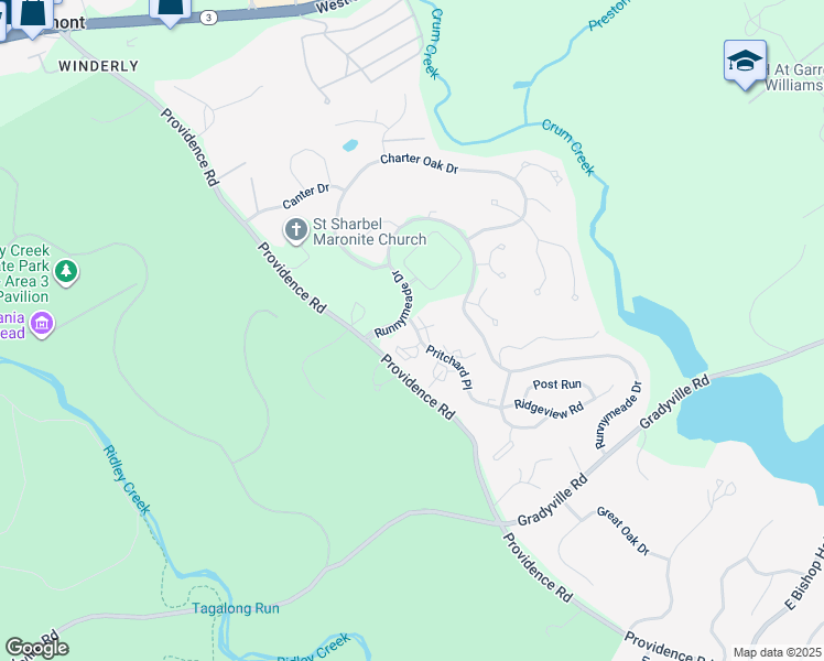 map of restaurants, bars, coffee shops, grocery stores, and more near 107 Pritchard Place in Newtown Square