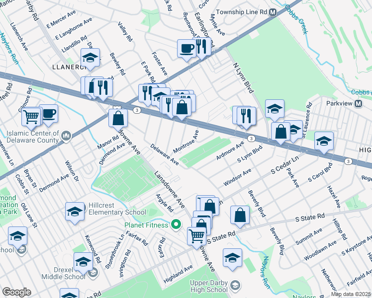 map of restaurants, bars, coffee shops, grocery stores, and more near 124 Botanic Court in Delaware County