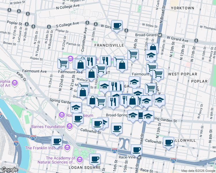 map of restaurants, bars, coffee shops, grocery stores, and more near in Philadelphia