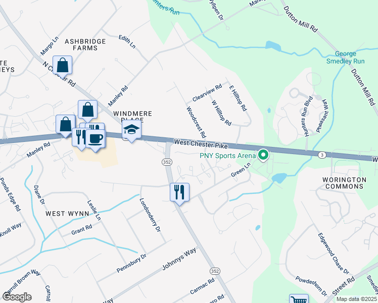 map of restaurants, bars, coffee shops, grocery stores, and more near 2723 Whittleby Court in West Chester