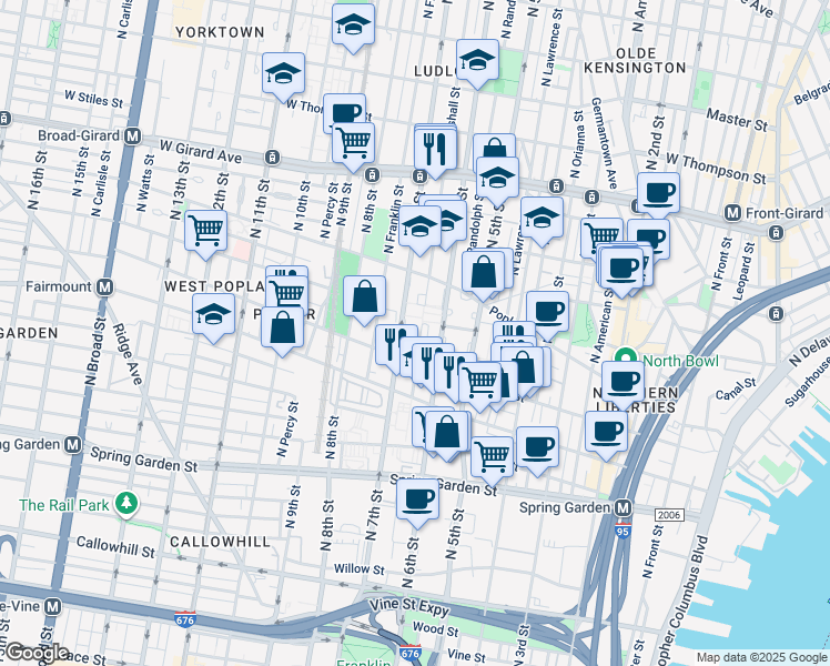 map of restaurants, bars, coffee shops, grocery stores, and more near 828 Hoffman Place in Philadelphia