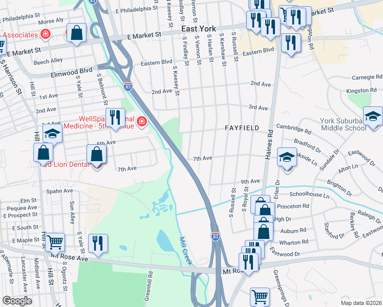 map of restaurants, bars, coffee shops, grocery stores, and more near 540 South Findlay Street in East York
