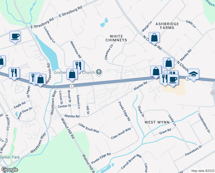 map of restaurants, bars, coffee shops, grocery stores, and more near 134 Summit House in West Chester