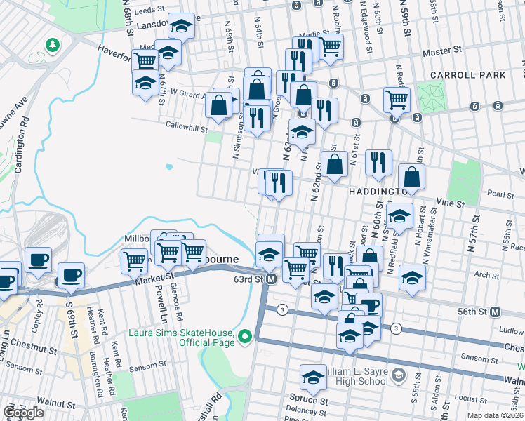map of restaurants, bars, coffee shops, grocery stores, and more near 6337 Race Street in Philadelphia