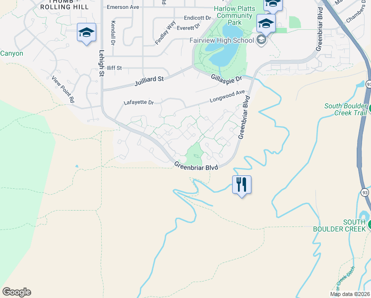 map of restaurants, bars, coffee shops, grocery stores, and more near 3212 Cripple Creek Trail in Boulder