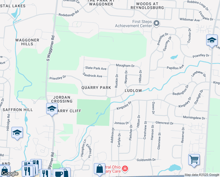 map of restaurants, bars, coffee shops, grocery stores, and more near 971 Ruskin Drive in Reynoldsburg