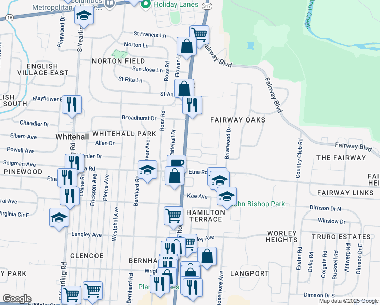 map of restaurants, bars, coffee shops, grocery stores, and more near 411 Shell Court East in Whitehall