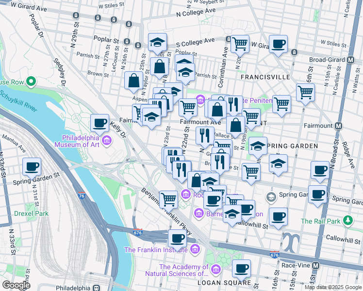 map of restaurants, bars, coffee shops, grocery stores, and more near in Philadelphia