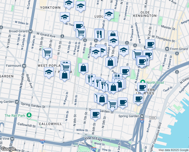 map of restaurants, bars, coffee shops, grocery stores, and more near 830 Hoffman Place in Philadelphia