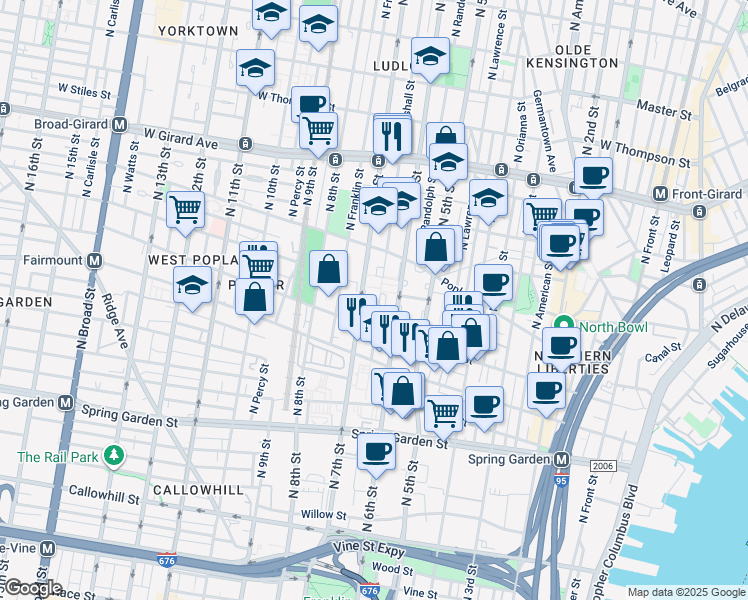 map of restaurants, bars, coffee shops, grocery stores, and more near 830 Hoffman Place in Philadelphia