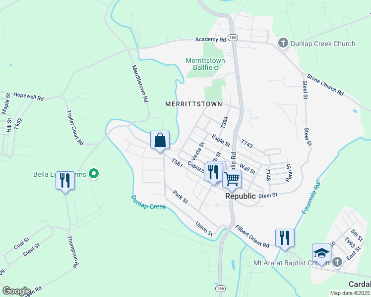 map of restaurants, bars, coffee shops, grocery stores, and more near 6 Redstone Street in Republic