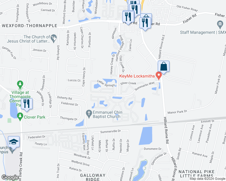 map of restaurants, bars, coffee shops, grocery stores, and more near 5412 Cypress Chase in Columbus