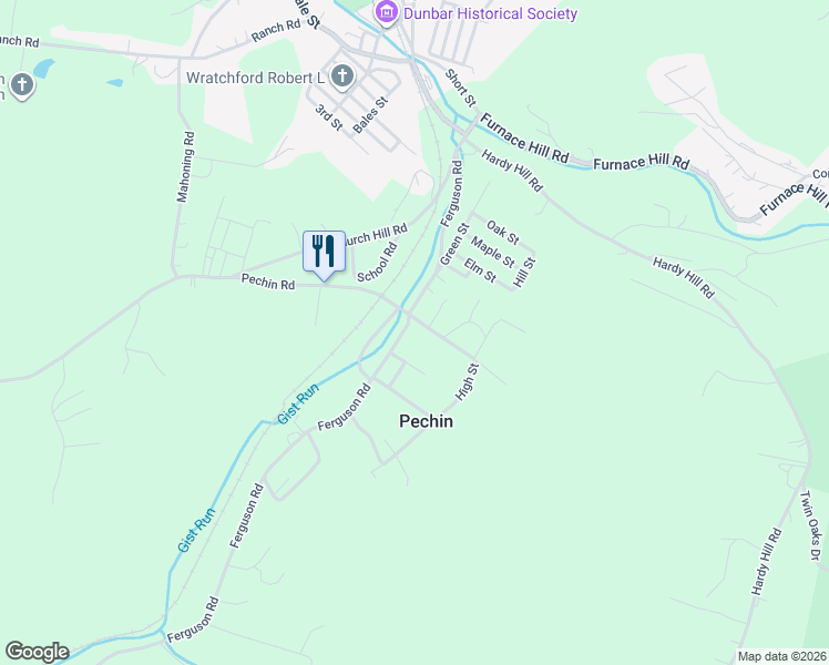 map of restaurants, bars, coffee shops, grocery stores, and more near 508 Ferguson Road in Dunbar