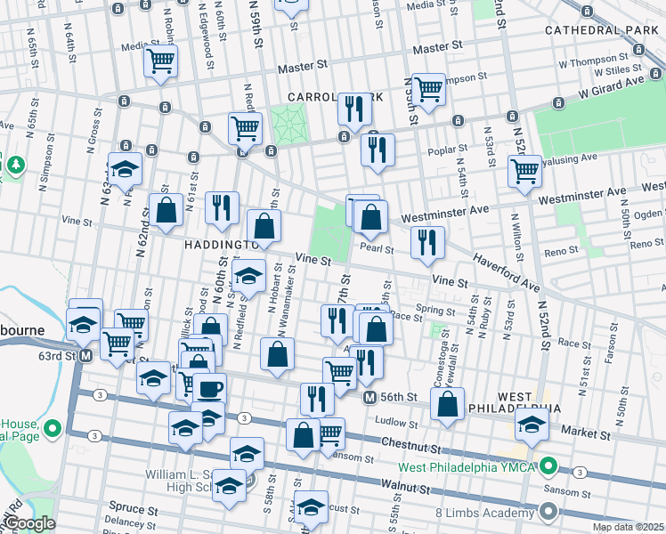 map of restaurants, bars, coffee shops, grocery stores, and more near in Philadelphia