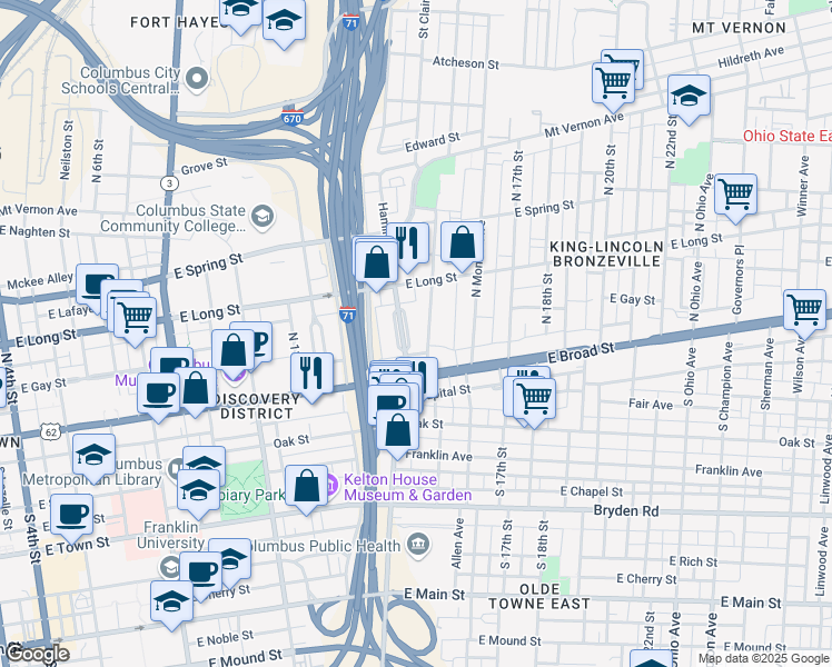 map of restaurants, bars, coffee shops, grocery stores, and more near 58 Hamilton Park in Columbus