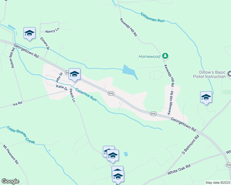 map of restaurants, bars, coffee shops, grocery stores, and more near 689 Georgetown Road in Ronks