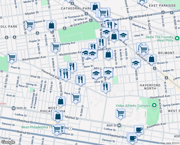 map of restaurants, bars, coffee shops, grocery stores, and more near in Philadelphia