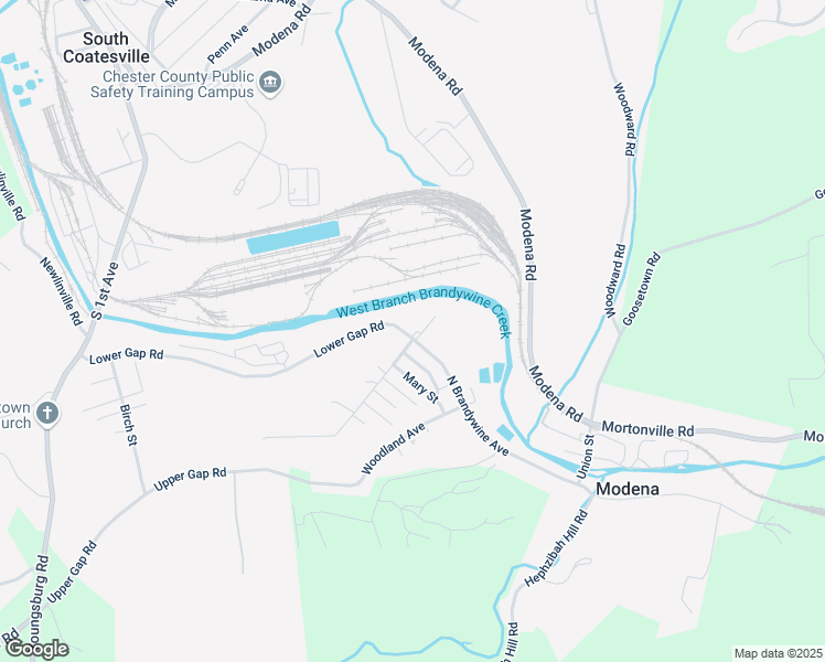 map of restaurants, bars, coffee shops, grocery stores, and more near 136 North Brandywine Avenue in Coatesville