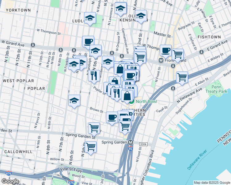 map of restaurants, bars, coffee shops, grocery stores, and more near 934 North 3rd Street in Philadelphia