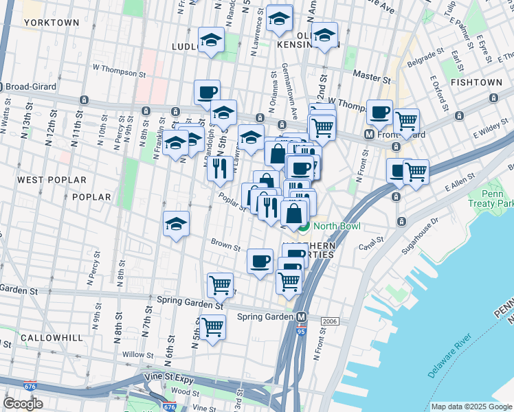 map of restaurants, bars, coffee shops, grocery stores, and more near 934 North 3rd Street in Philadelphia
