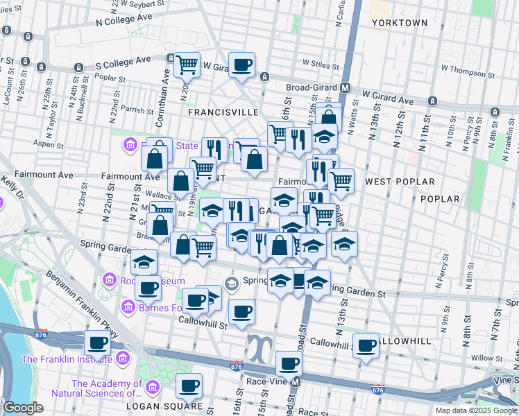 map of restaurants, bars, coffee shops, grocery stores, and more near in Philadelphia