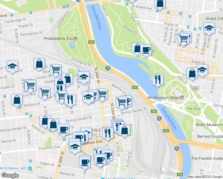 map of restaurants, bars, coffee shops, grocery stores, and more near in Philadelphia
