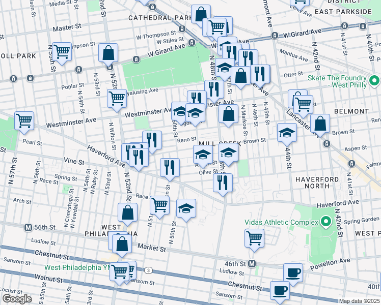 map of restaurants, bars, coffee shops, grocery stores, and more near in Philadelphia
