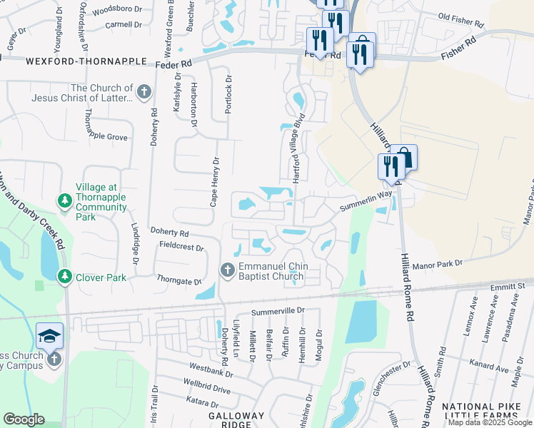 map of restaurants, bars, coffee shops, grocery stores, and more near 5536 Garden Ridge in Columbus