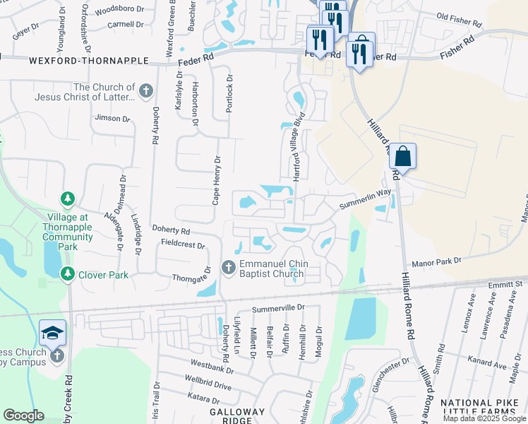 map of restaurants, bars, coffee shops, grocery stores, and more near 5536 Garden Ridge in Columbus