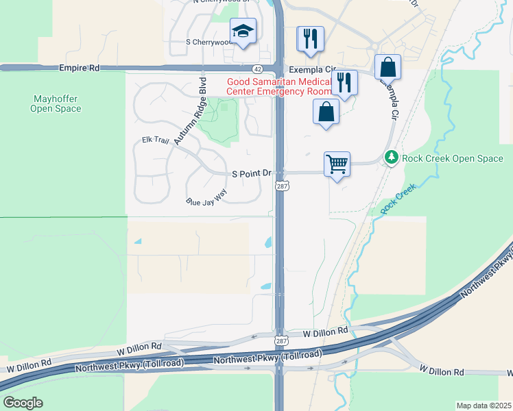 map of restaurants, bars, coffee shops, grocery stores, and more near 2958 Golden Eagle Circle in Lafayette