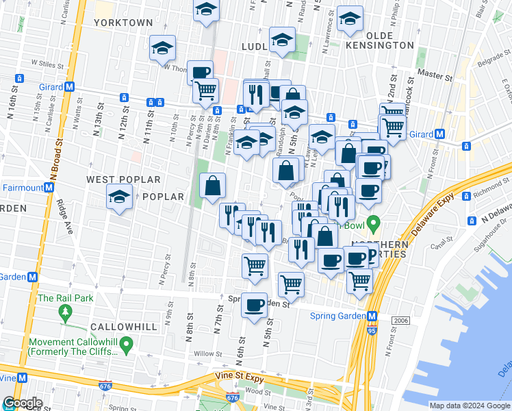 map of restaurants, bars, coffee shops, grocery stores, and more near 841 Hoffman Place in Philadelphia