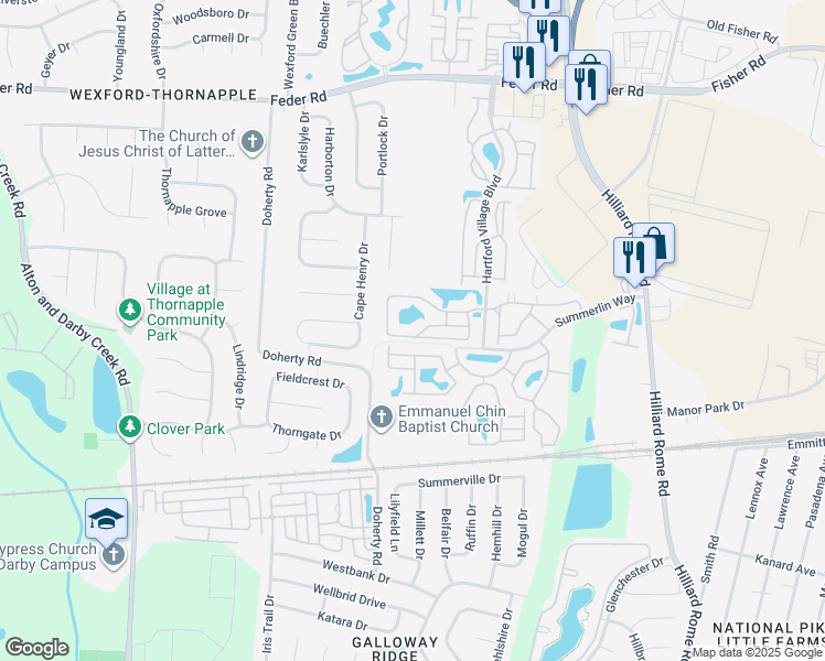 map of restaurants, bars, coffee shops, grocery stores, and more near 5536 Garden Ridge in Columbus
