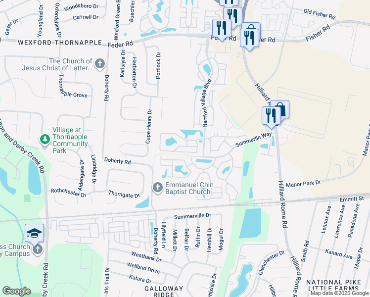 map of restaurants, bars, coffee shops, grocery stores, and more near 5536 Garden Ridge in Columbus