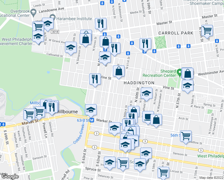 map of restaurants, bars, coffee shops, grocery stores, and more near 210 Horton Street in Philadelphia