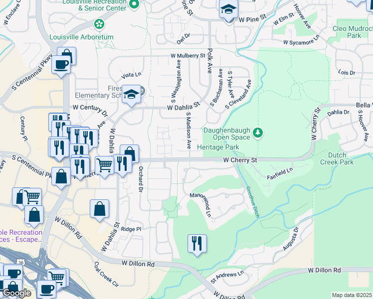 map of restaurants, bars, coffee shops, grocery stores, and more near 657 West Chestnut Court in Louisville