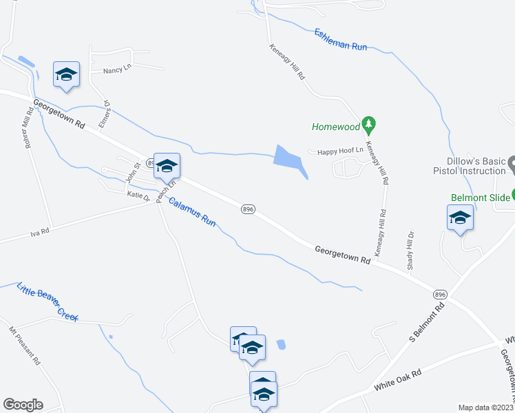 map of restaurants, bars, coffee shops, grocery stores, and more near 689 Georgetown Road in Ronks