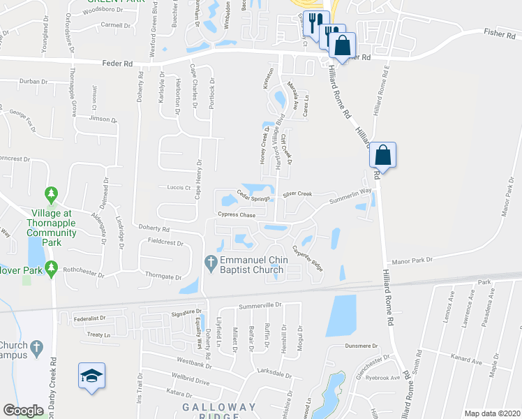 map of restaurants, bars, coffee shops, grocery stores, and more near 5423 Garden Ridge in Columbus