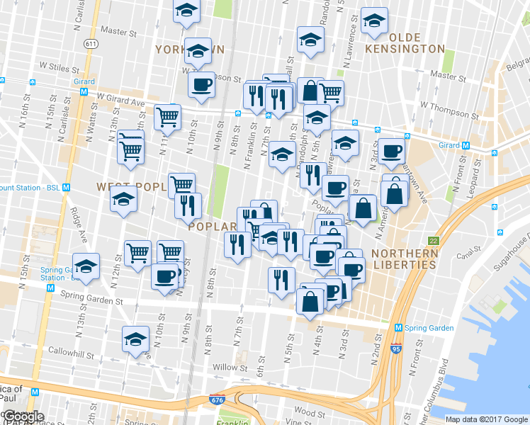 map of restaurants, bars, coffee shops, grocery stores, and more near 836 Hoffman Place in Philadelphia
