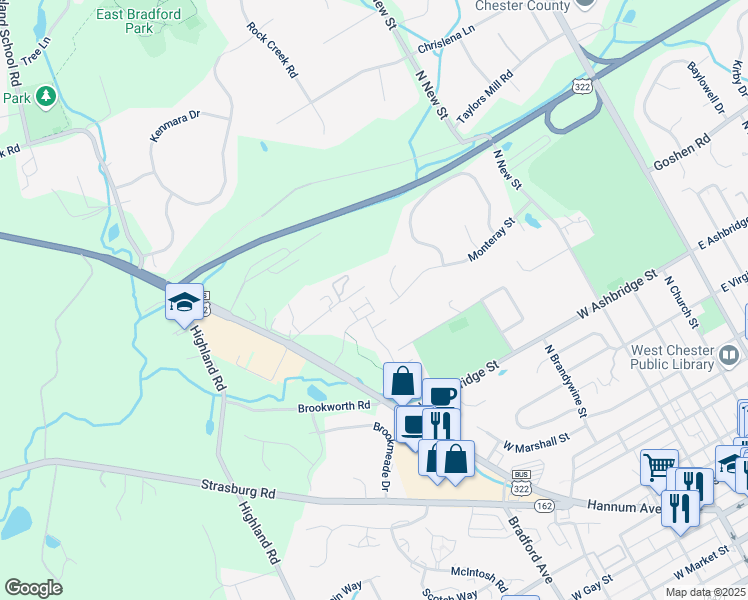 map of restaurants, bars, coffee shops, grocery stores, and more near 730 McCardle Drive in West Chester