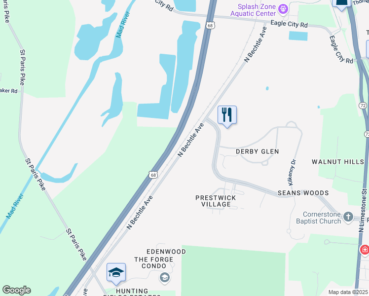 map of restaurants, bars, coffee shops, grocery stores, and more near North Bechtle Avenue in Springfield