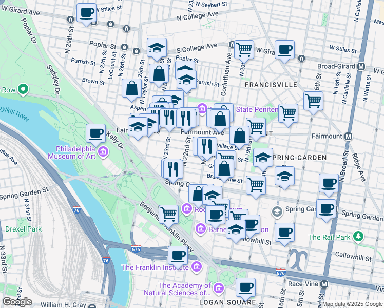 map of restaurants, bars, coffee shops, grocery stores, and more near in Philadelphia